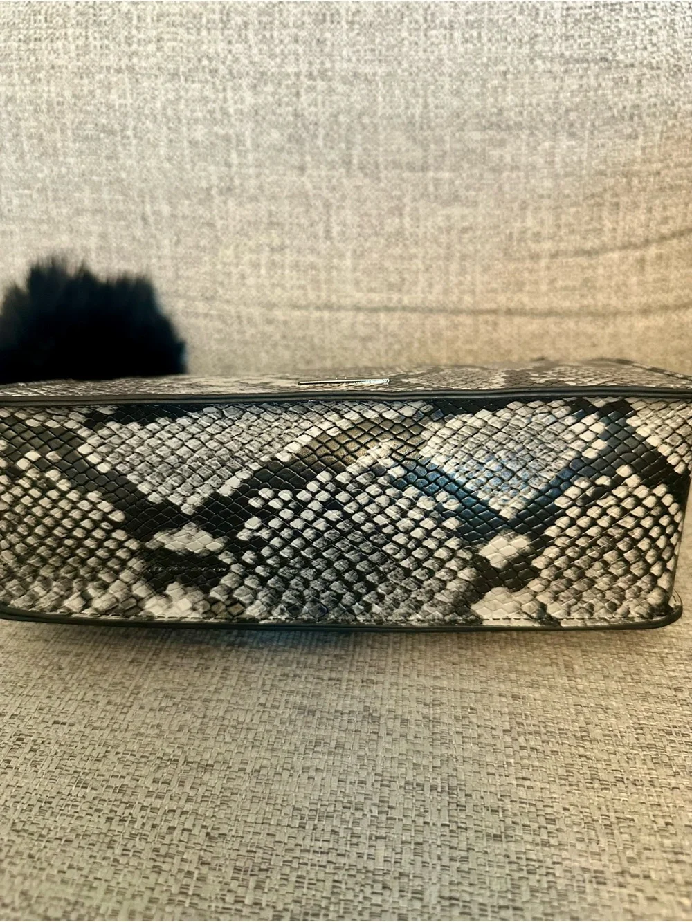 ALDO Black and White Snake-Print Crossbody Bag Top Handle Satchel with Black Pom